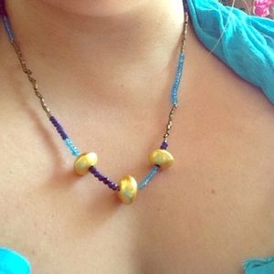 WENDY MINK Boho Lapis & Gold Drum Necklace